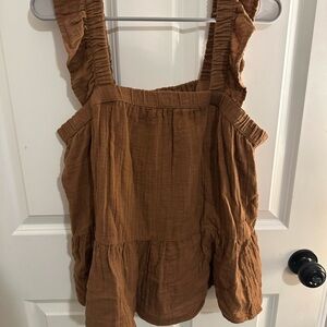 Brown Ruffled Sleeveless Top